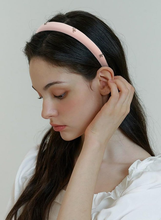 TEBIEKOY 2 Pcs Thin Padded Bow Headbands for Women, Black Head Bands Non Slip Womens Fashion Cute Hairbands Pink Fabric Headbands for Women's Hair Accessories - Image 3
